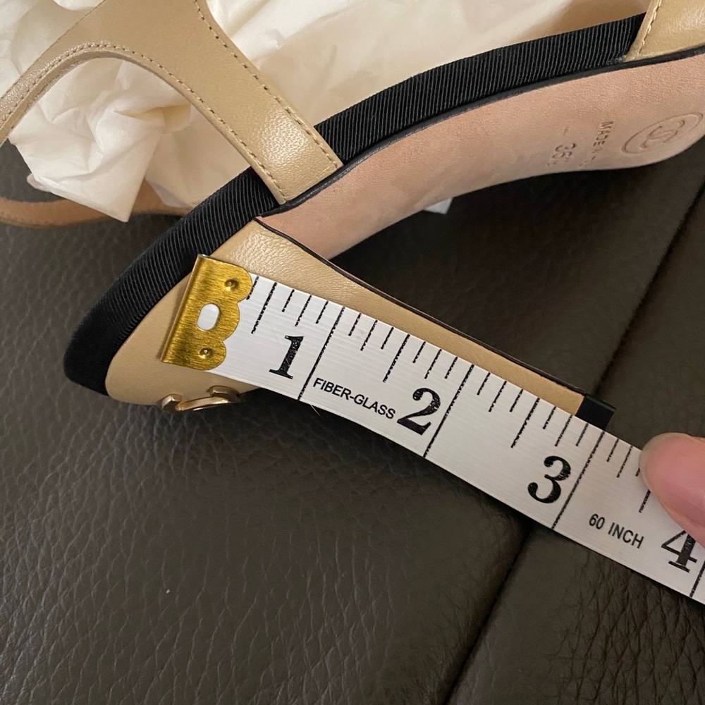 Chanel Black and Tan T-Strap Shoes w/Round Grosgrain Cap Toes and Pearl - Picture 13 of 14